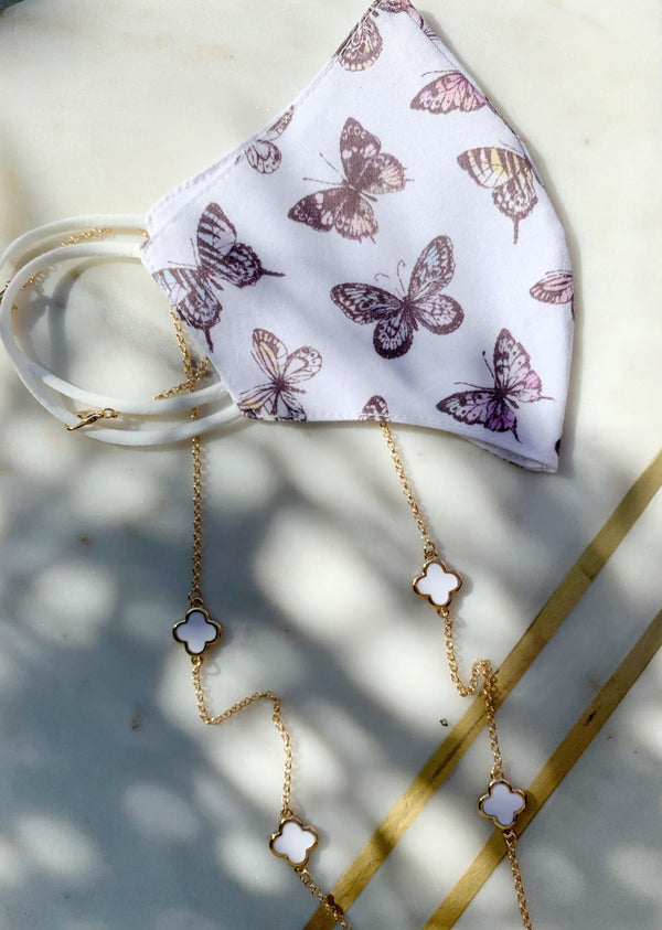 White Butterfly Mask + Chain Set