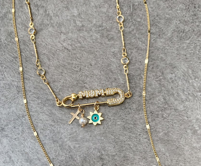Mom Safety Pin Necklace