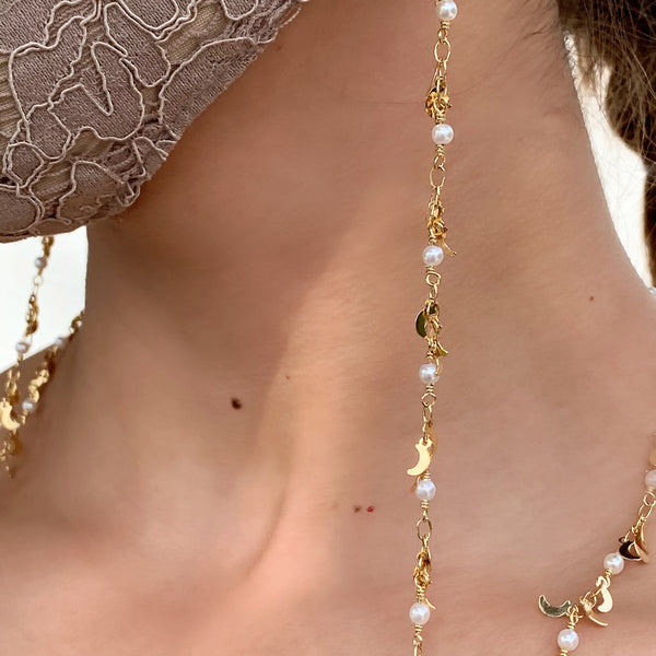 Mini Moons + Pearl Mask Chain